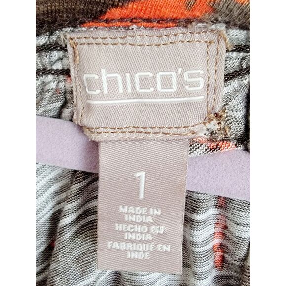 Chico's 1 Womens Large Floral Neutral Colors‎ 3/4 Sleeve Top Blouse Round Neck M - Picture 7 of 8